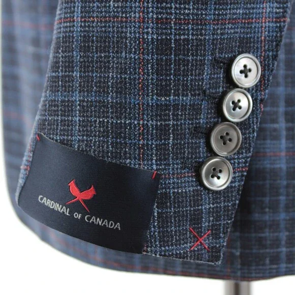 Cardinal of Canada NWT Wool Blend Sport Coat Size 42R US In Blue w/ Coral Plaid